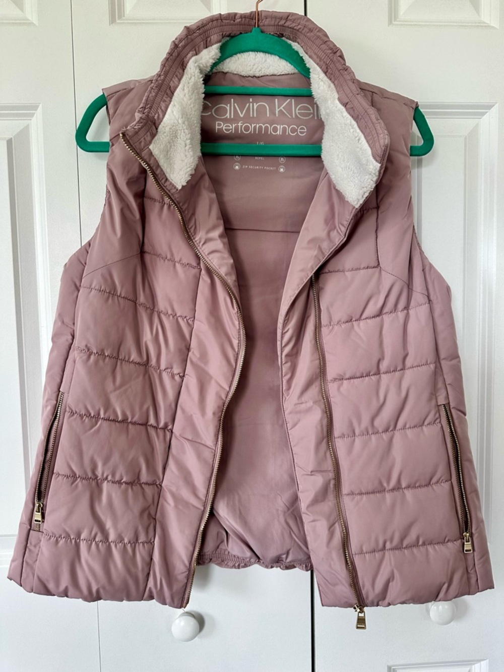 Calvin Klein Performance Mauve Quilted Faux-Sherpa Collar Vest